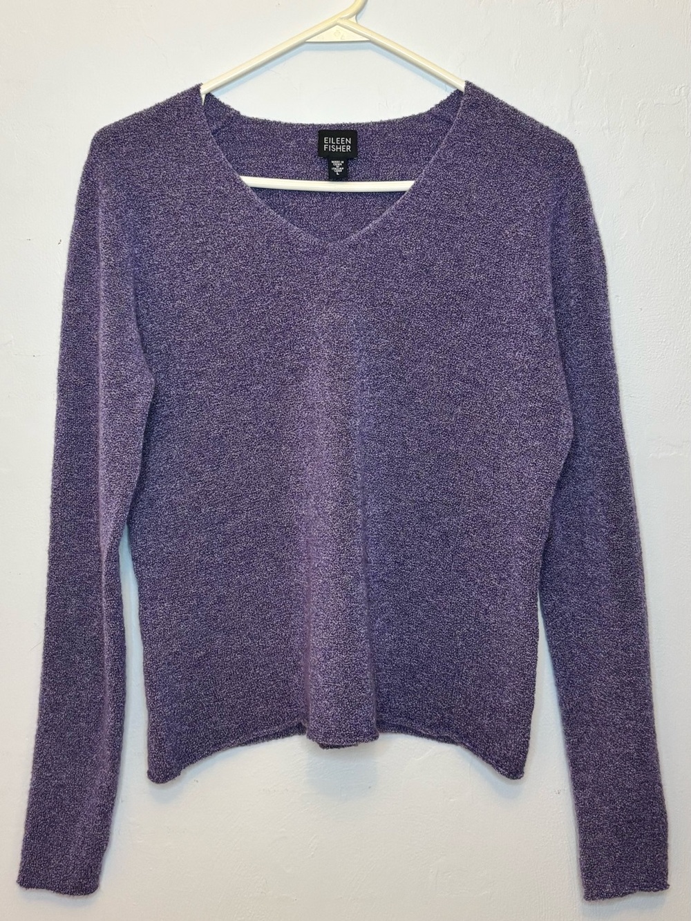 Eileen Fisher Purple Italian Yarn Wool V-Neck Knit Sweater Large L